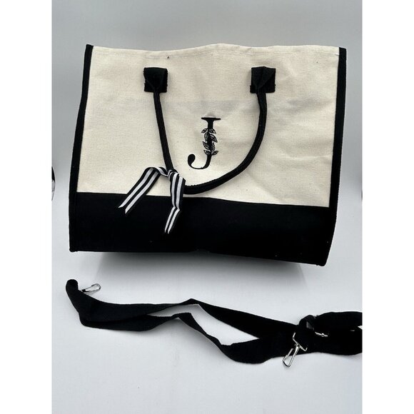 J Monogramed Embroidery Monogram Tote Bags, Canvas Initial Tote Bag Beach - Picture 4 of 10